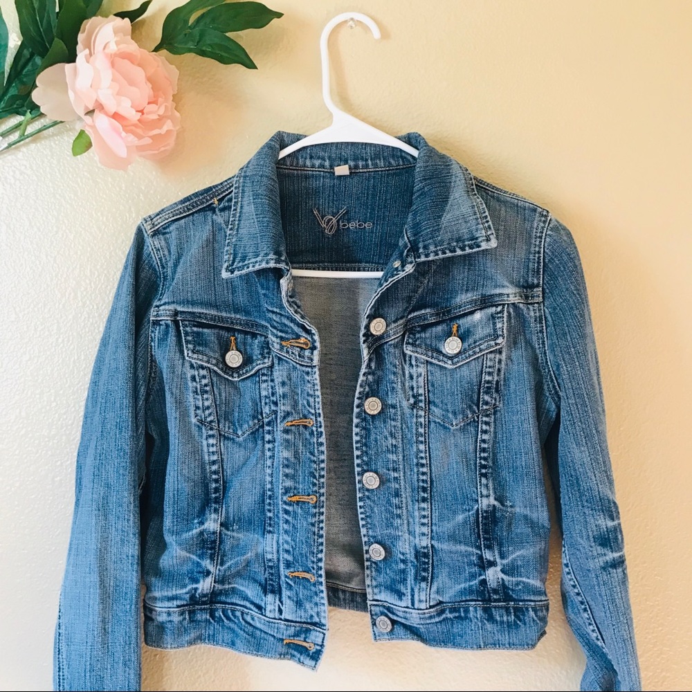 Vintage Bebe-Embellished Mid Wash Jean Jacket- S